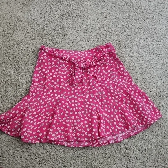 Zara Pink floral Belted Prairie Cottagecore Botanical Peasant Short Skirt skort - Picture 13 of 14